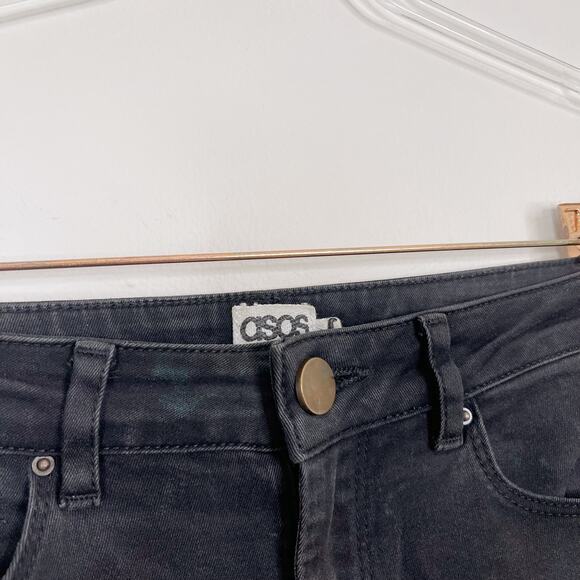 ASOS Denim Black Ripped Skinny Jeans Womens Size 26 Raw Fray Hem Cotton Stretch - Picture 4 of 10